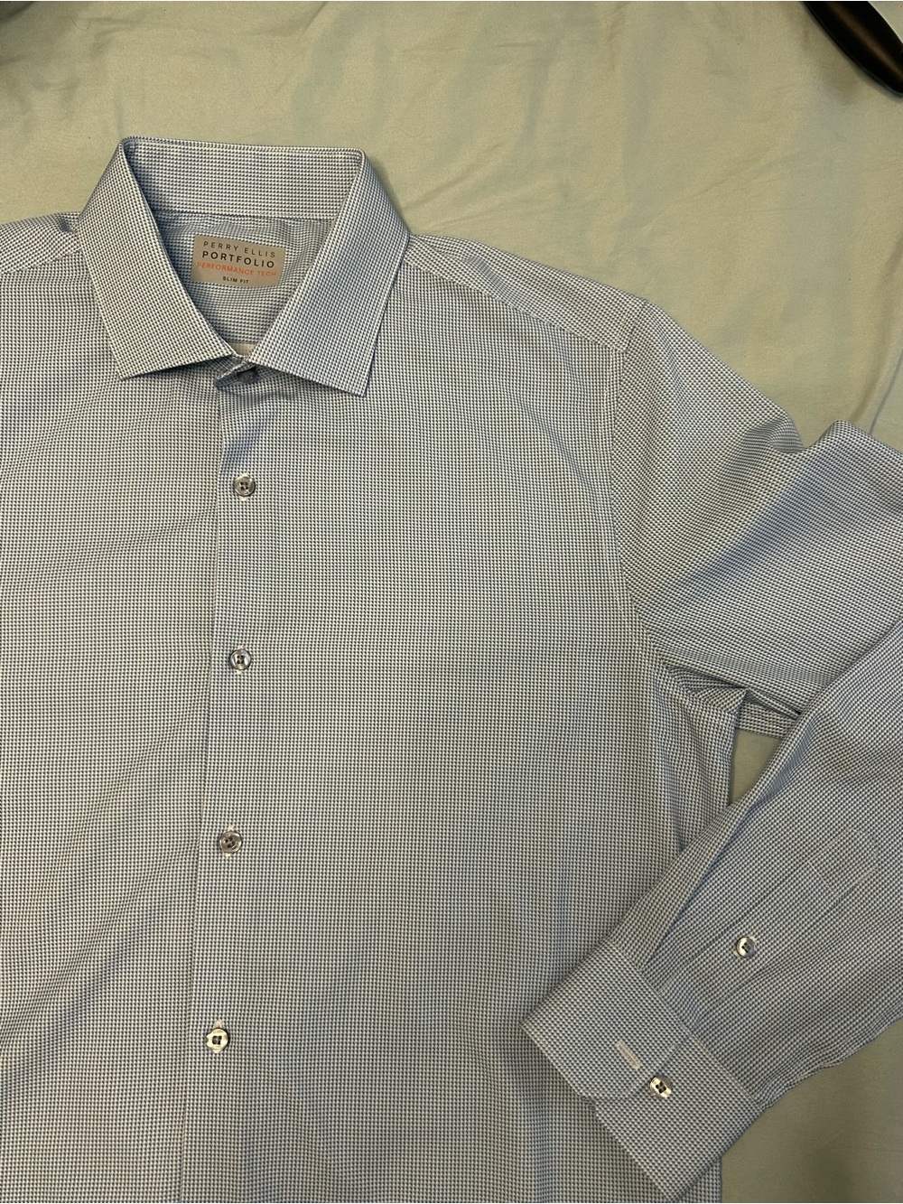Perry Ellis Light Blue Micro-Check Dress Shirt